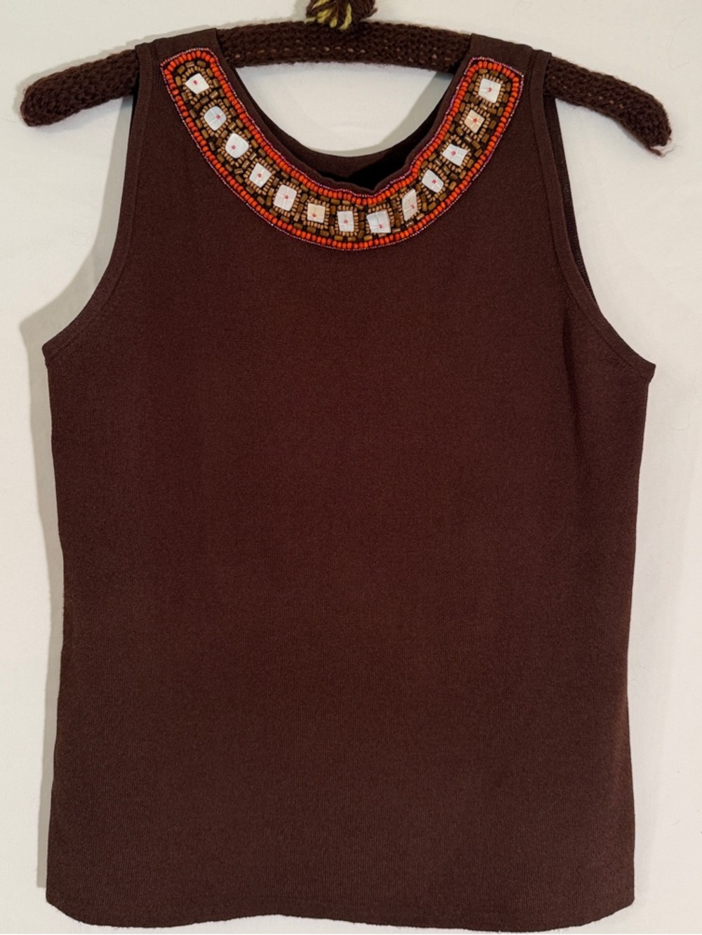 Joseph Brown Tank Top with Beaded Neckline